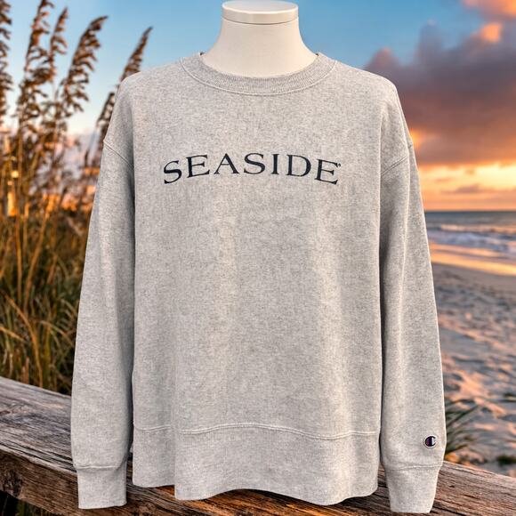 Champion Tops - Vintage 90s Seaside Champion Reverse Weave Gray Beach Sweatshirt S